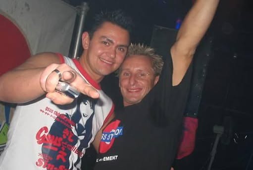Old photograph of Jason Midro with a friend at a club night