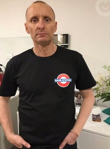 Jason Midro today, wearing a black Bass Station t-shirt