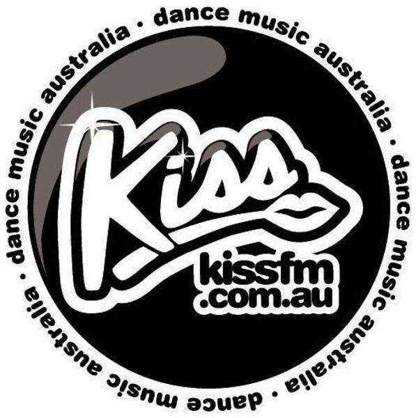 Kiss FM logo — a black and white circular badge reading Kiss, kissfm.com.au, dance music australia
